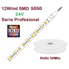 Tira LED Flexible 24V 12W/mt 60 Led/mt SMD 5050 IP20 Serie Profesional IRC >95, Rollo 50 mts